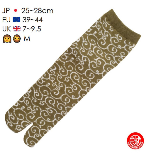 Tabi Socks (M) Chaussettes à orteil japonaises KARAKUSA vert kaki (Taille extensible de 39 à 44)