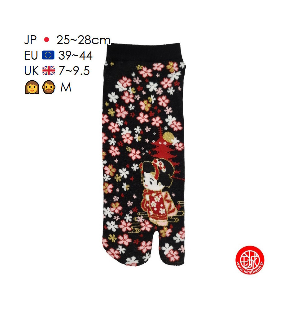 Tabi Socks (M) Socquettes à orteil japonaises GEiShA KAWAii Noires (extensible t39 à t44)