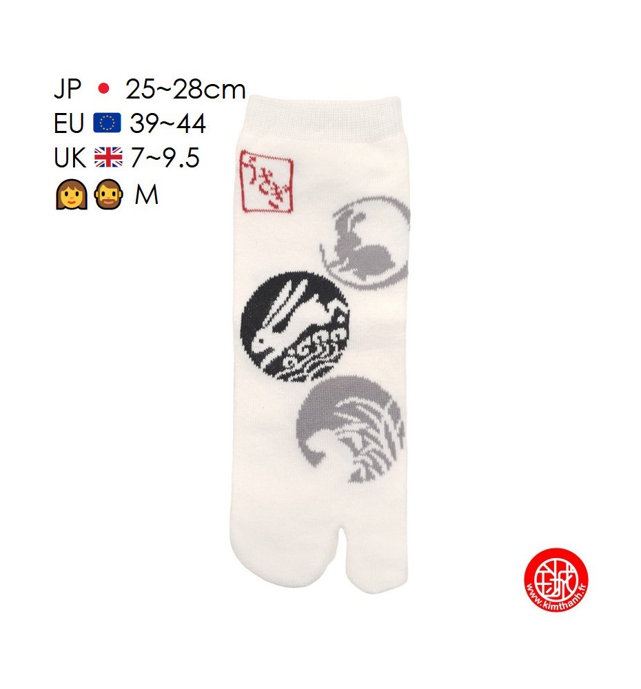 Tabi Socks (M) Socquettes à orteil japonaises LAPiNS USAGi blanches (Taille extensible de 39 à 44)