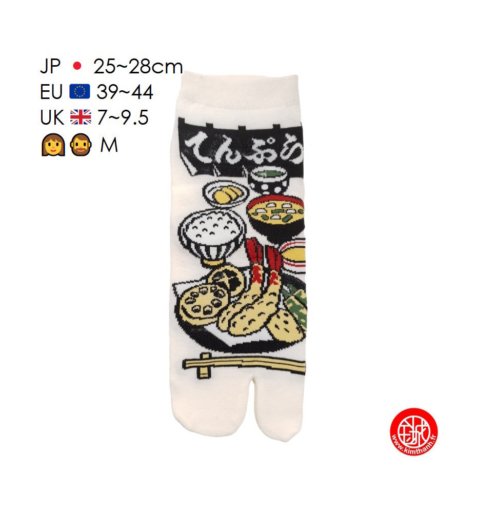 Tabi Socks (M) Socquettes à orteil japonaises MENU TEMPURA blanches (Taille extensible de 39 à 44)