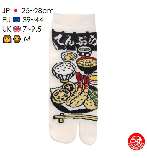 Tabi Socks (M) Socquettes à orteil japonaises MENU TEMPURA blanches (Taille extensible de 39 à 44)