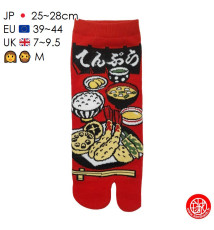 Tabi Socks (M) Socquettes à orteil japonaises MENU TEMPURA rouges (Taille extensible de 39 à 44)