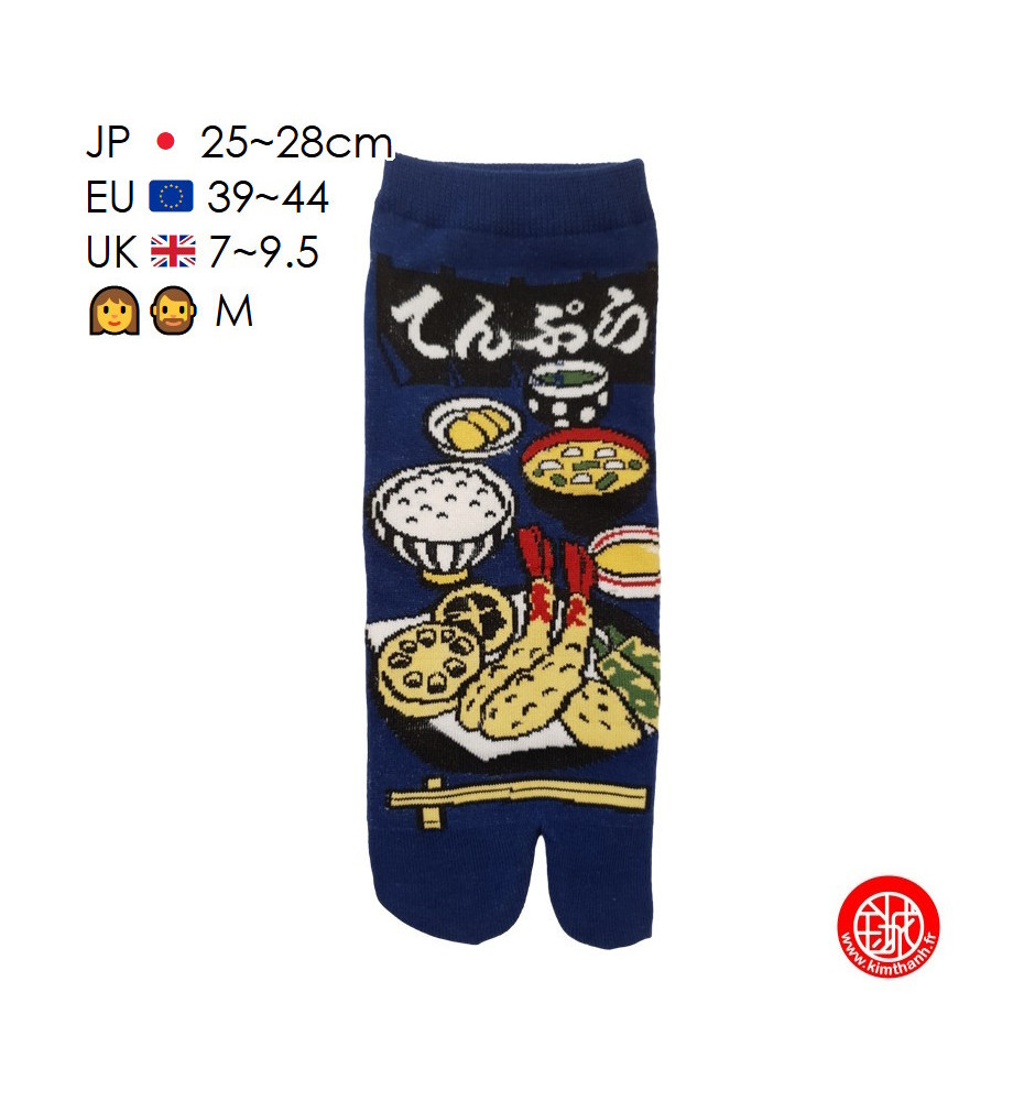 Tabi Socks (M) Socquettes à orteil japonaises MENU TEMPURA bleues (Taille extensible de 39 à 44)