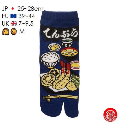Tabi Socks (M) Socquettes à orteil japonaises MENU TEMPURA bleues (Taille extensible de 39 à 44)