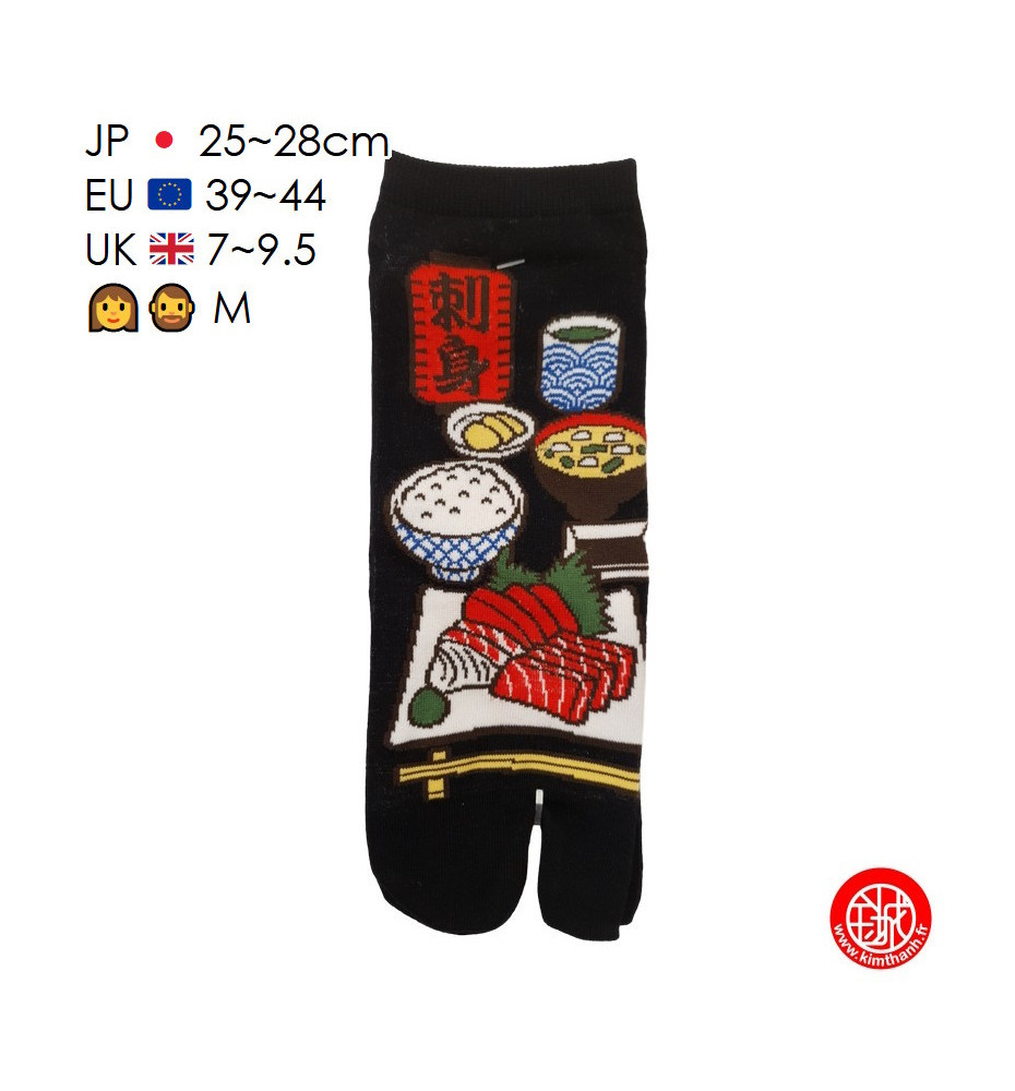 Tabi Socks (M) Socquettes à orteil japonaises SAShIMi noires (Taille extensible de 39 à 44)