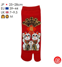 Tabi Socks (M) Socquettes à orteil japonaises DOUBLE MANEKi NEKO rouges (extensible t39 à t44)