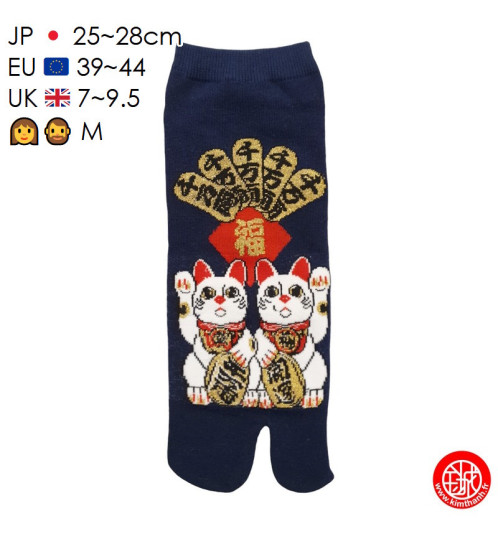 Tabi Socks (M) Socquettes à orteil japonaises DOUBLE MANEKi NEKO bleu nuit (extensible t39 à t44)