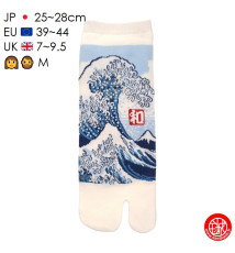 Tabi Socks (M) Socquettes à orteil japonaises GRANdE VAGUE de KANAGAWA blanches (extensible t39 à t44)