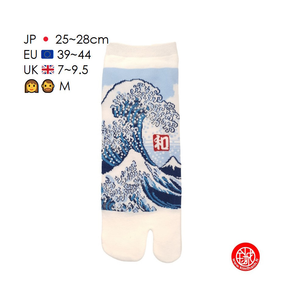 Tabi Socks (M) Socquettes à orteil japonaises GRANdE VAGUE de KANAGAWA blanches (extensible t39 à t44)