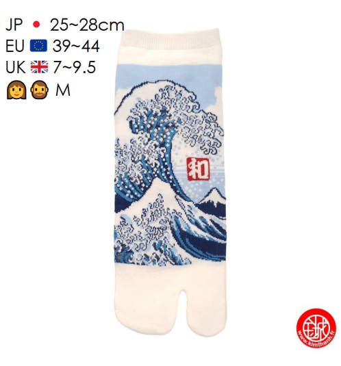 Tabi Socks (M) Socquettes à orteil japonaises GRANdE VAGUE de KANAGAWA blanches (extensible t39 à t44)