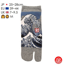Tabi Socks (M) Socquettes à orteil japonaises GRANdE VAGUE de KANAGAWA grises (extensible t39 à t44)