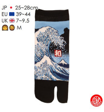 Tabi Socks (M) Socquettes à orteil japonaises GRANdE VAGUE de KANAGAWA noires (extensible t39 à t44)