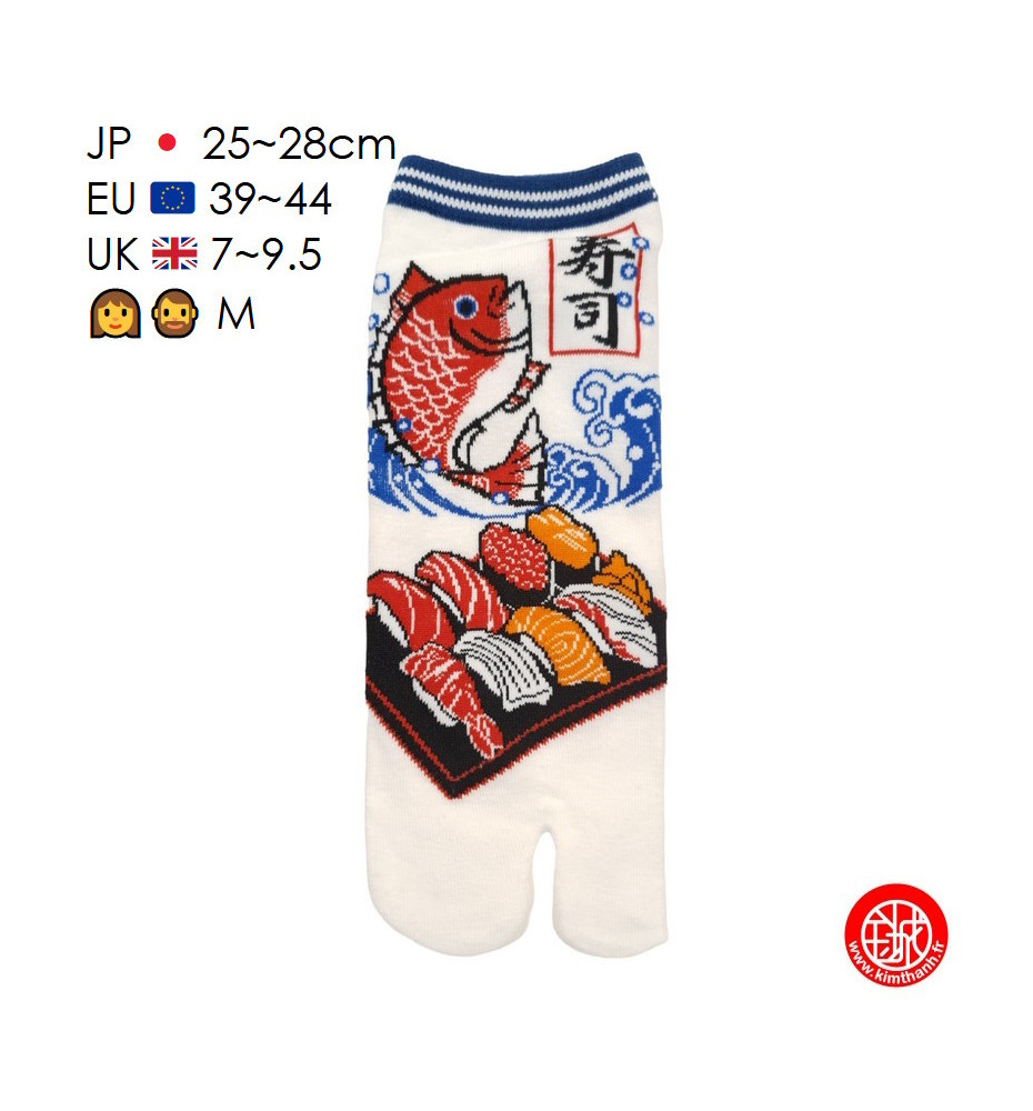 Tabi Socks (M) Socquettes à orteil japonaises SUShi et DORAdE blanches (Taille extensible de 39 à 44)