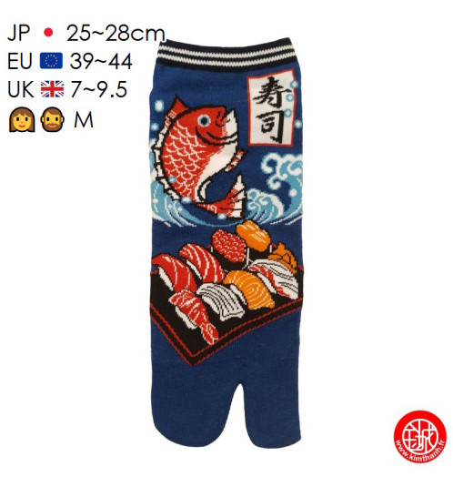 Tabi Socks (M) Socquettes à orteil japonaises SUShi et DORAdE bleu marine (Taille extensible de 39 à 44)