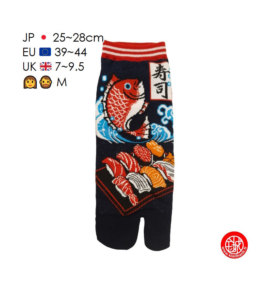 Tabi Socks (M) Socquettes à orteil japonaises SUShi et DORAdE bleu nuit (Taille extensible de 39 à 44)