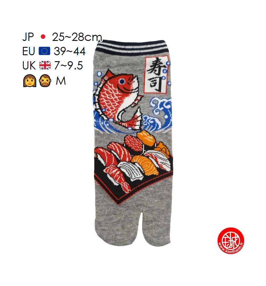Tabi Socks (M) Socquettes à orteil japonaises SUShi et DORAdE grises (Taille extensible de 39 à 44)