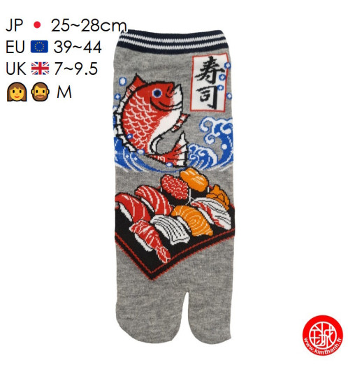 Tabi Socks (M) Socquettes à orteil japonaises SUShi et DORAdE grises (Taille extensible de 39 à 44)