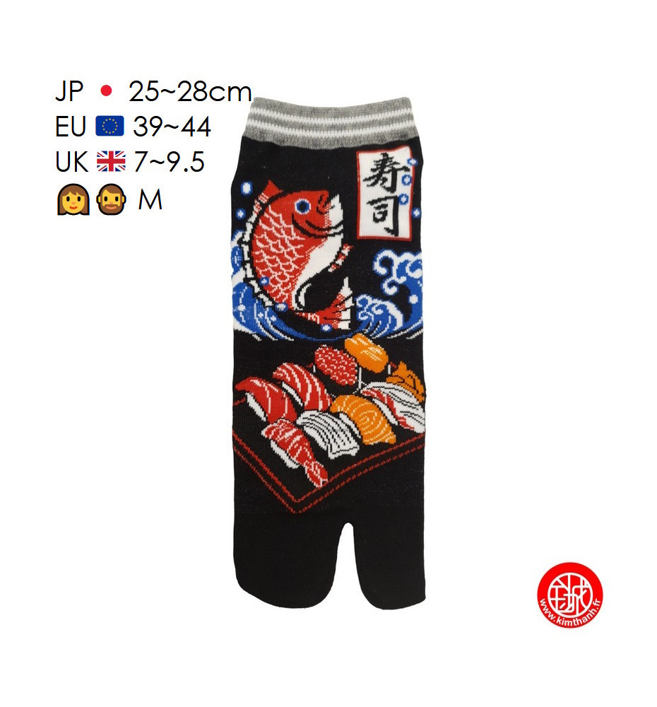 Tabi Socks (M) Socquettes à orteil japonaises SUShi et DORAdE noires (Taille extensible de 39 à 44)