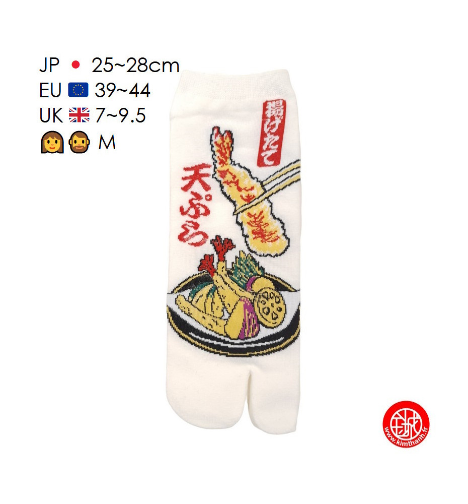 Tabi Socks (M) Socquettes à orteil japonaises TEMPURA blanches (Taille extensible de 39 à 44)