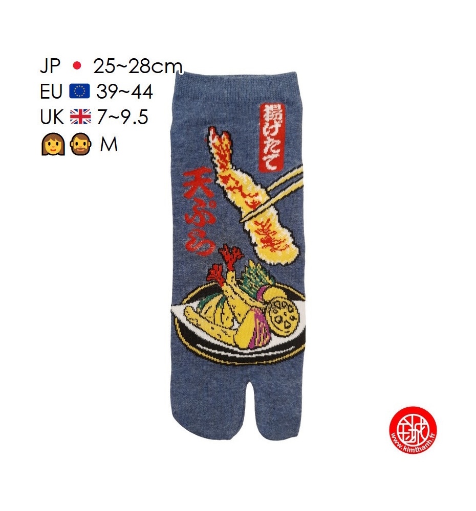 Tabi Socks (M) Socquettes à orteil japonaises TEMPURA bleues (Taille extensible de 39 à 44)
