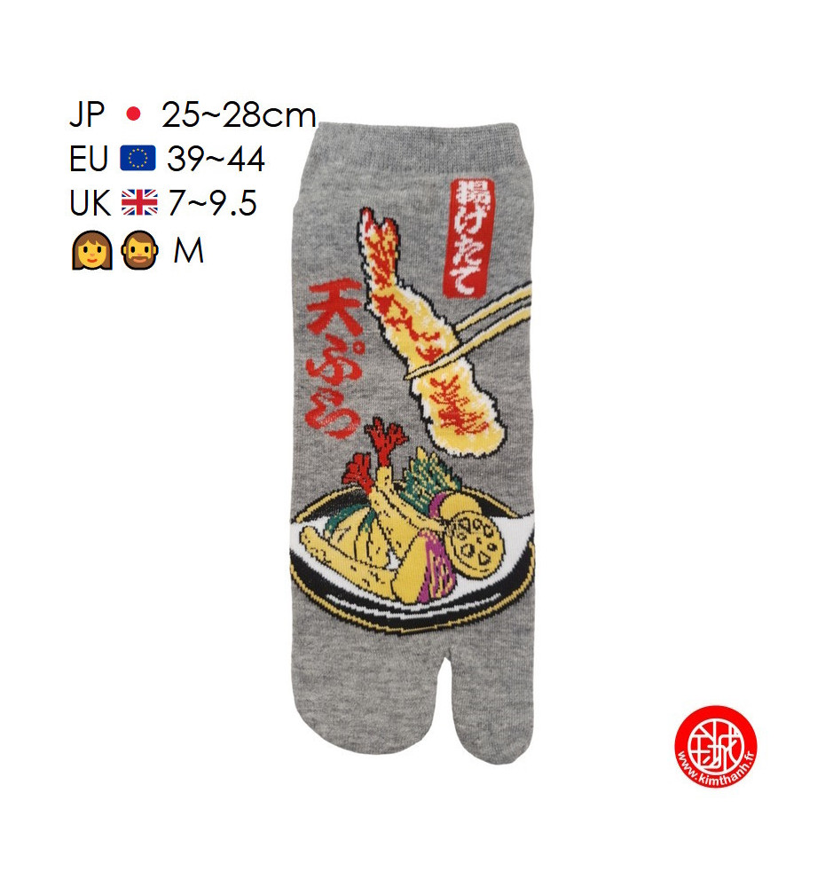 Tabi Socks (M) Socquettes à orteil japonaises TEMPURA grises (Taille extensible de 39 à 44)