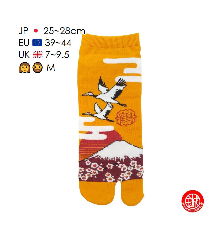 Tabi Socks (M) Socquettes à orteil japonaises FUJi, GRUES et CERiSiERS orange (extensible t39 à t44)