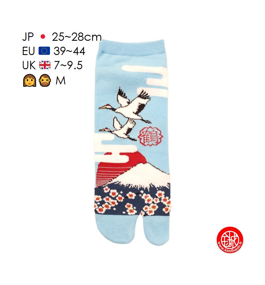 Tabi Socks (M) Socquettes à orteil japonaises FUJi, GRUES et CERiSiERS bleu turquoise (extensible t39 à t44)