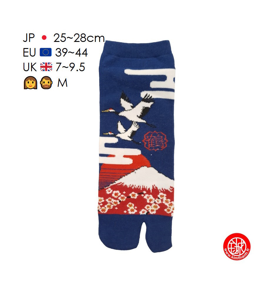 Tabi Socks (M) Socquettes à orteil japonaises FUJi, GRUES et CERiSiERS bleu nuit (extensible t39 à t44)