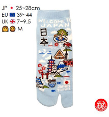 Tabi (M) Socquettes à orteil japonaises CARTE du JAPON bleu clair (Taille extensible de 39 à 44)