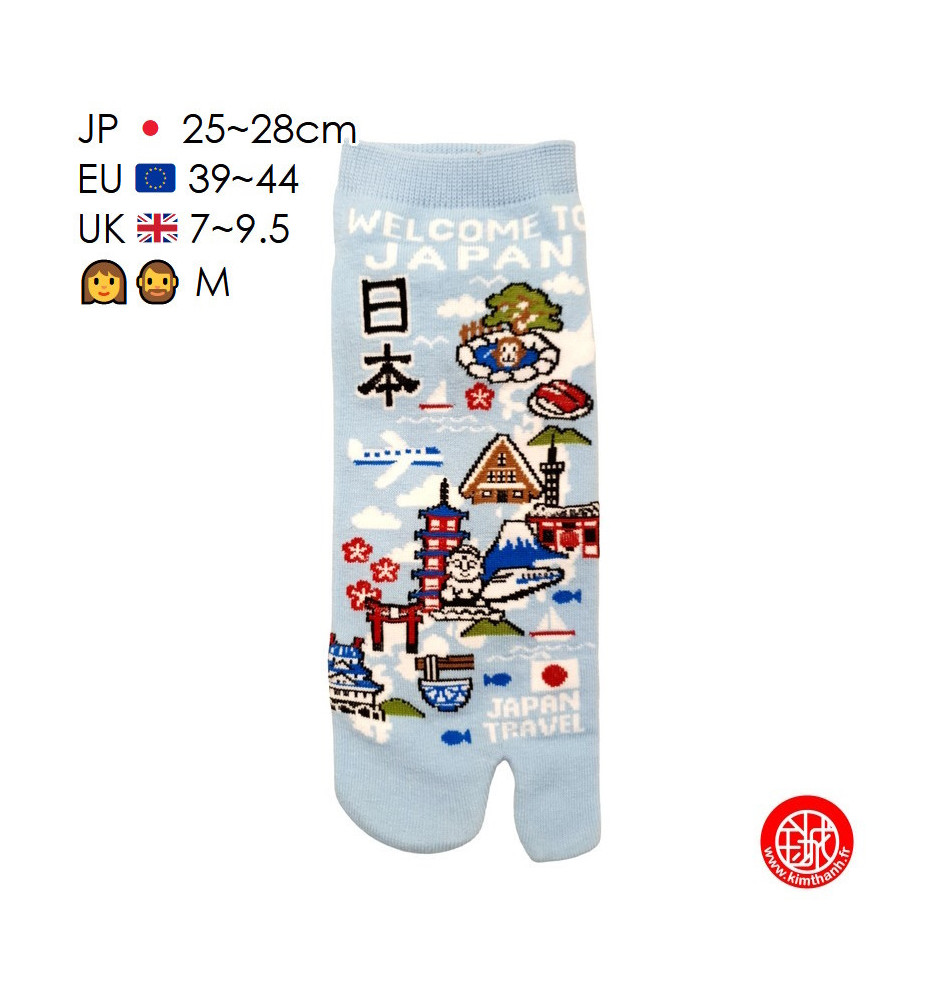 Tabi (M) Socquettes à orteil japonaises CARTE du JAPON bleu clair (Taille extensible de 39 à 44)