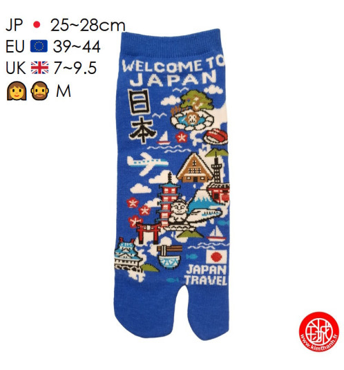 Tabi (M) Socquettes à orteil japonaises CARTE du JAPON bleu (Taille extensible de 39 à 44)
