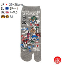 Tabi (M) Socquettes à orteil japonaises CARTE du JAPON gris (Taille extensible de 39 à 44)