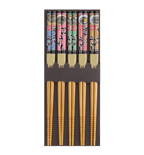 Set 5 Baguettes japonaises en bambou assorties NOOdLES 21cm