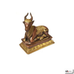 Nandi assis sur socle en laiton cuivre et or (h12cm)
