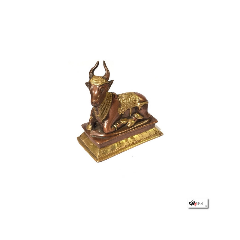 Nandi assis sur socle en laiton cuivre et or (h12cm)