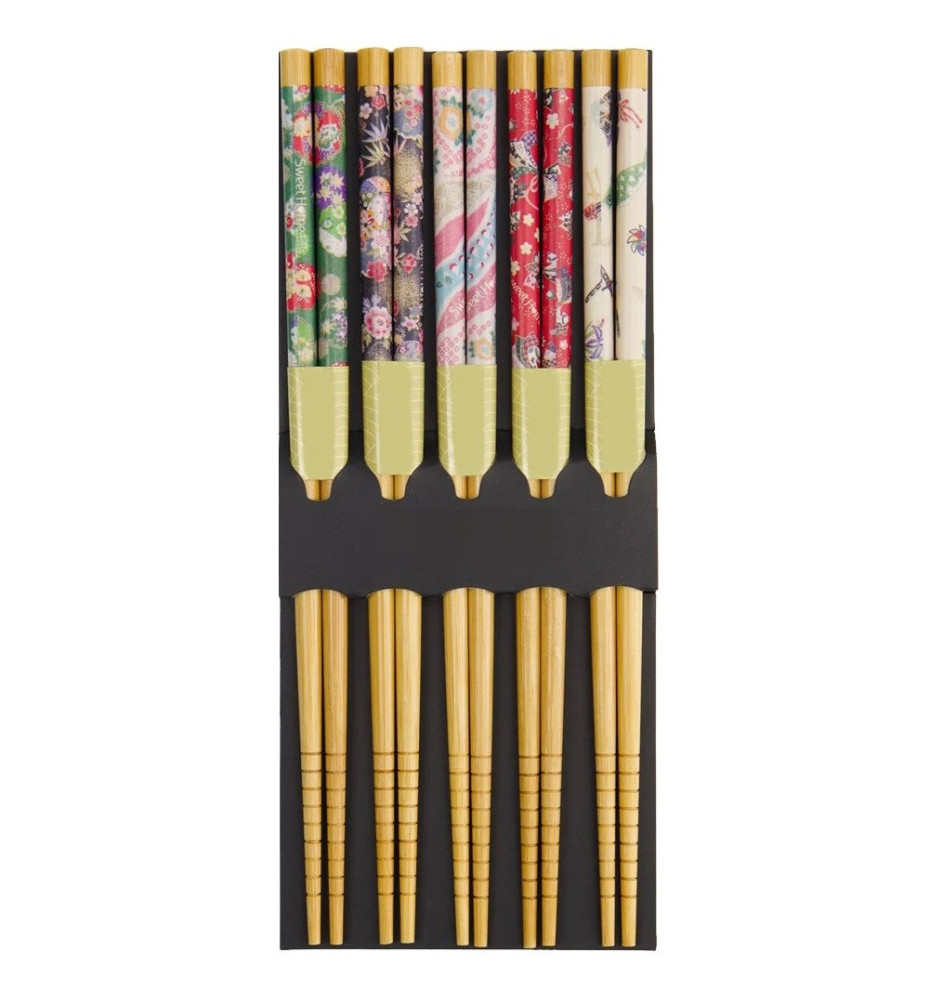 Set 5 Baguettes japonaises assorties en bambou YUZEN 21cm