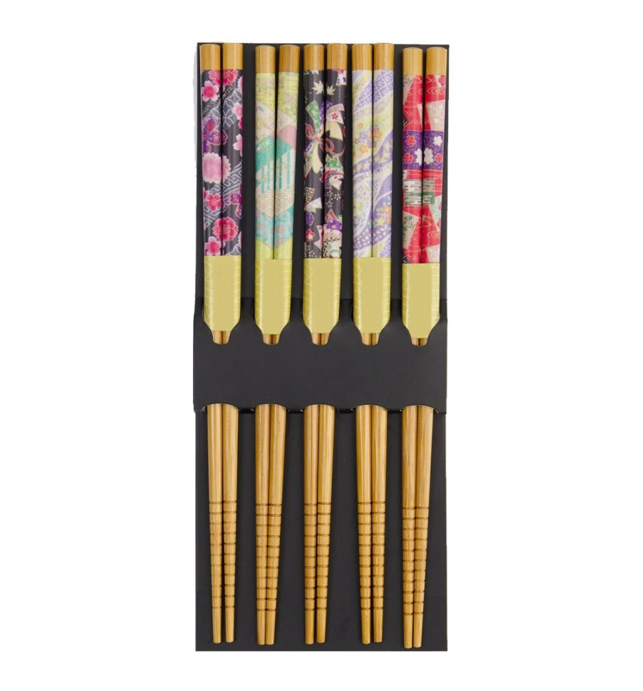 Set 5 Baguettes japonaises assorties en bambou FLOWERS 21cm