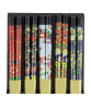Set 5 Baguettes japonaises assorties en bois laqué noir FLOWERS 21cm
