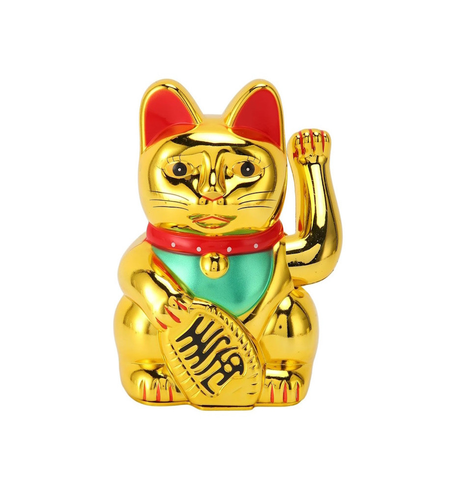 Maneki neko 招き猫 animé 17.5cm doré (nécessite 2 piles LR6 / AA)