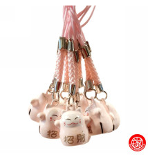 Strap grelot MANEKi NEKO DARUMA Rose (Amour)  2cm