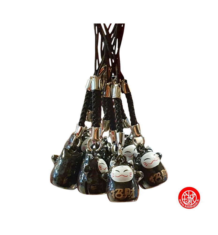 Strap grelot MANEKi NEKO DARUMA Noir (Chance) 2cm