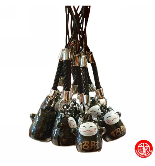 Strap grelot MANEKi NEKO DARUMA Noir (Chance) 2cm