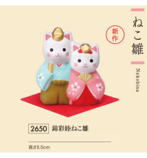 Couple Maneki Neko en argile (h5.5cm)