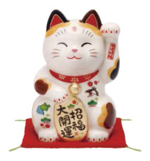 Maneki Neko ENORME BONhEUR Calico en porcelaine (h15cm)