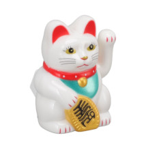 Mini Maneki Neko animé 100% solaire BLANC h5.5cm (Bonheur)