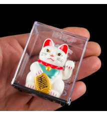 Mini Maneki Neko animé 100% solaire BLANC h5.5cm (Bonheur)
