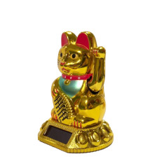 Maneki Neko animé 100% solaire sur socle de lingots DORé h8cm (Richesse)