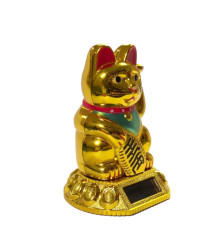 Maneki Neko animé 100% solaire sur socle de lingots DORé h8cm (Richesse)
