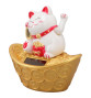 Maneki Neko animé 100% solaire Koban sur un gros lingot BLANC h11cm (Bonheur)