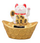 Maneki Neko animé 100% solaire Koban sur un gros lingot BLANC h11cm (Bonheur)